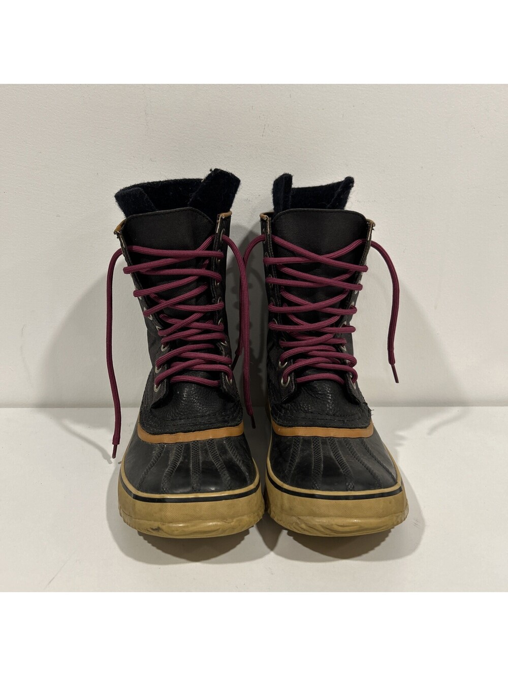 Sorel Womens Size 8 Black Rubber Lace Up Mid Calf Waterproof Winter Boots